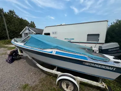 16’ Thundercraft 70HP Evinrude Oil injected Comes with everything seen in picture. Needs work but ha...