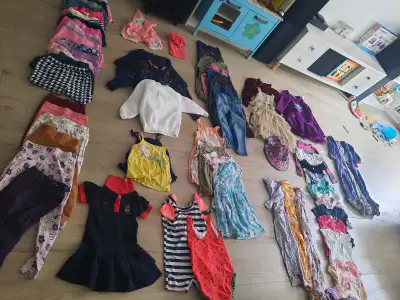 Size 3T to 5T Girls. Used but well taken care of. 16 Shirts 6 Onesies 3 Dresses 8 pairs of pants 5 D...