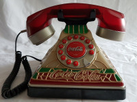 Coca-Cola Stained Glass Telephone Lighted Up Phone Push Up Butto