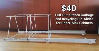 Pull-Out Kitchen garbage & recycling bin slide. Screws not included.