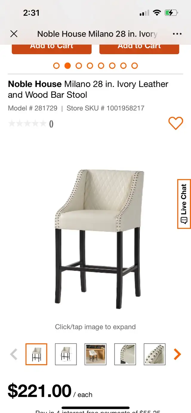 28" Ivory Leather and Wood Bar Stool in Chairs & Recliners in Markham / York Region - Image 5