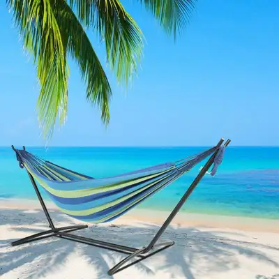 Hammock with Stand, 2 Person Hammock with Steel Stand, Portable Hammock Bed with Carrying Bag for Ou...