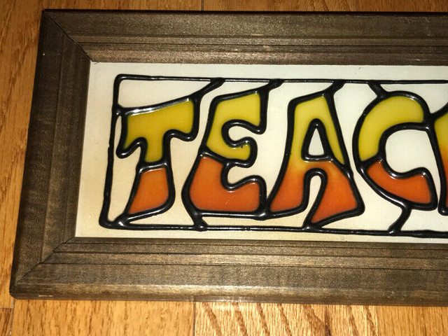 Vintage Coloured Stained Glass Wood Framed Teacher Home Decor in Arts & Collectibles in St. Catharines - Image 2
