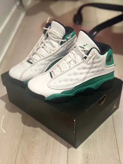 Selling a pair of Jordan 13 Lucky Green sneakers in size 6.5. These have been worn, so they're not i...