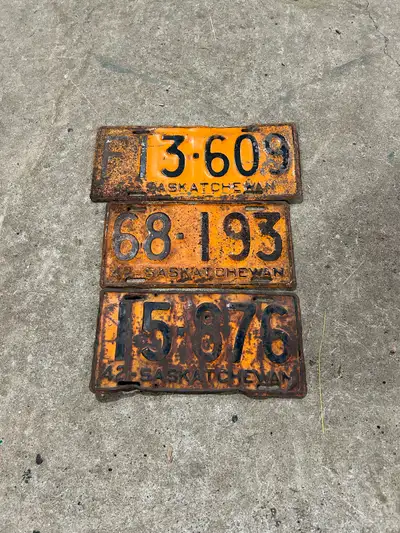 1942 Saskatchewan license plates $25 each. Phone or text 306-960-2052 Also check my other ads for mo...