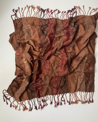 Scarf, New, 6 Feet x 28", Brown/Gold/Red/Green