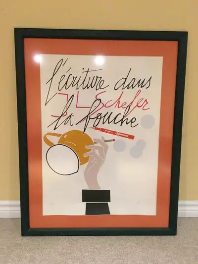 Iconic and stylish vintage advertising art for Sheaffer pens, framed and in good condition.
