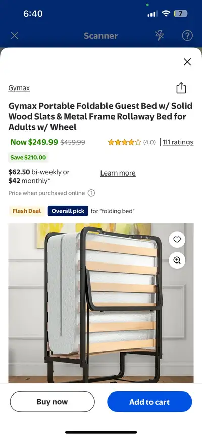 I'm offering a Gymax portable foldable guest bed with solid wood slats and metal frame. This rollawa...