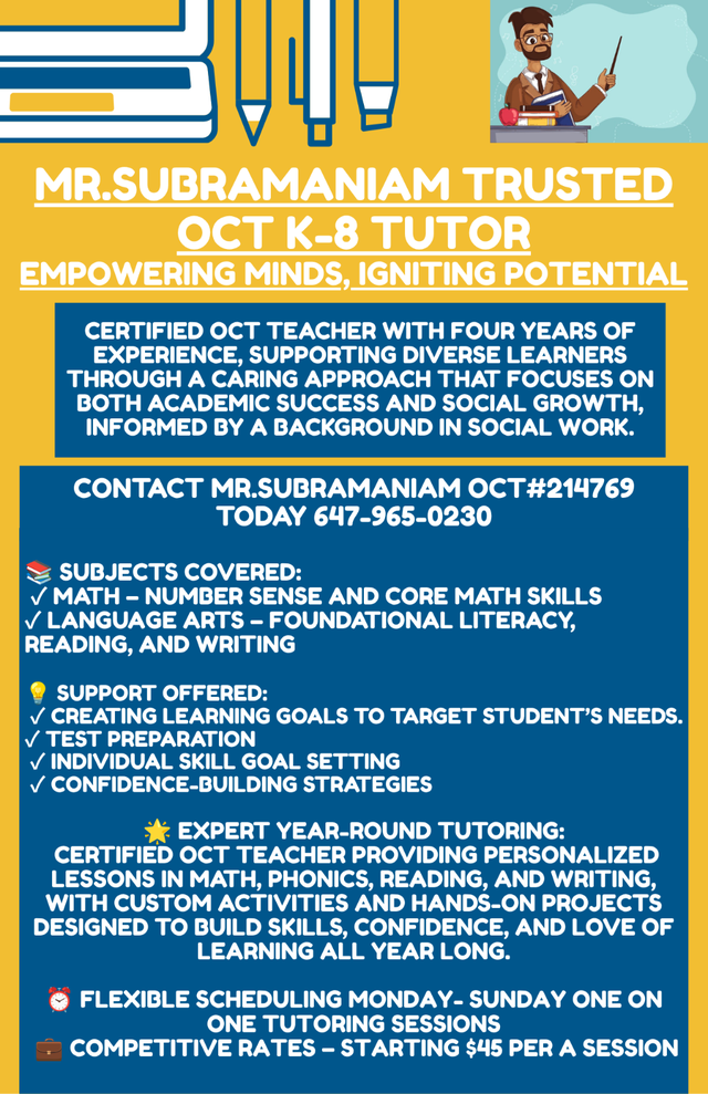 School Year Tutoring – Grades 1–8 | Certified Teacher- Durham