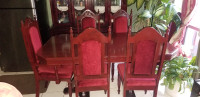 Newly refurbished dining table with 6 chairs.