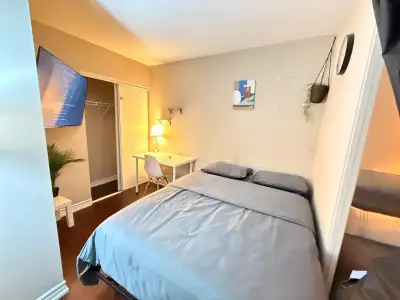 Hey everyone! A cozy furnished room is available for rent in a modern condo at 45 Lisgar St (Liberty...