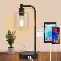 Bedside Modern Touch Table Lamp, 3 Dimming Settings with 2 USB P