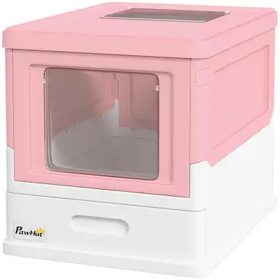 18.7"L x 14"W x 14.5"H, Top Entry Enclosed Kitty Litter Box,Pink, View more