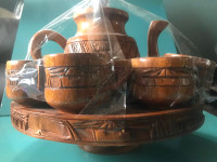 Vintage Handcarved Wood Tea set