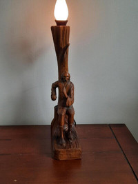 Antique Black Forest Carved Wood Figural Man Table Lamp