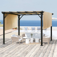 10' x 10' Retractable Pergola Canopy, Outdoor Gazebo with Sun Sh