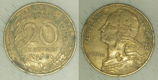 Piece monnaie 1968 20 centimes France in Arts & Collectibles in Longueuil / South Shore - Image 2