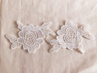 2 pcs 2.8" x 4" Patches Flower White Embroidered Floral Appliqué