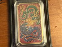 .9999 Rectangle Dragon Colorized Coin Bar MINTAGE100 bars!