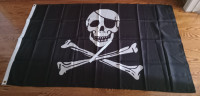 JOLLY ROGER PIRATE FABRIC SKULL AND CROSSED BONES FLAG 34X59 IN.