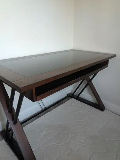 Desk with slide out tray - Wood and glass $100, View more