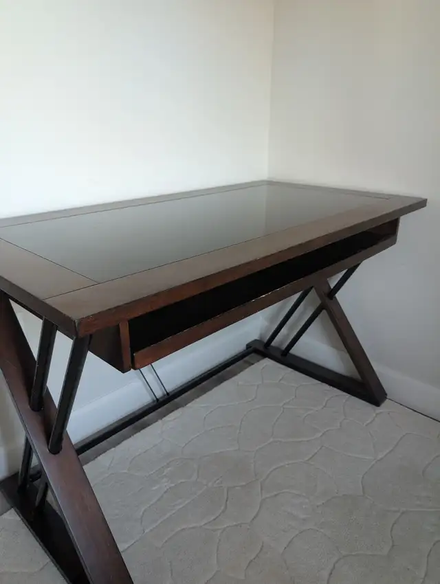 Desk with slide out tray - Wood and glass $100 in Desks in Dartmouth - Image 2