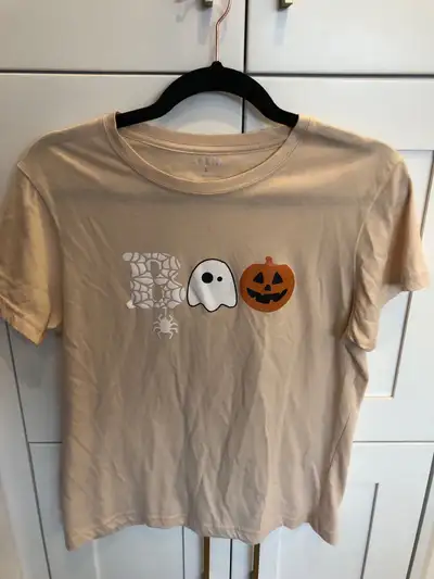 Women’s Halloween “Boo” Shein T-Shirt (Size: Large), View more