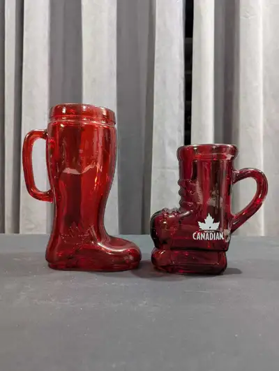 Vintage Molson Canadian beer boot and skate drink glasses
