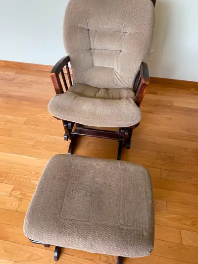 Wooden glider/rocker with removable cushions, Matching gliding foot rest.