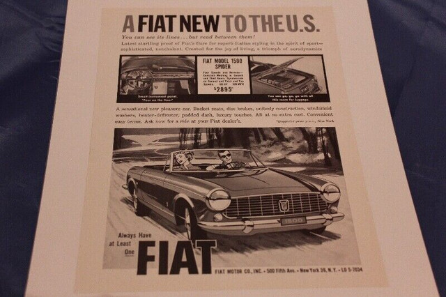 1963 Fiat 1500 Spider Original Ad in Arts & Collectibles in Calgary