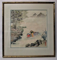 Watercolor Original Painting A Pair of Mandarin Ducks w/ Stamped