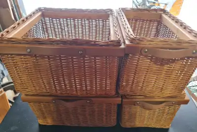 4 Wicker Storage Baskets with Handles, View more