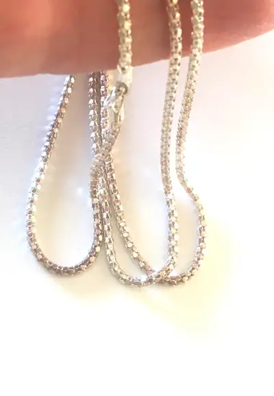 Vintage dainty sterling silver chain, stamped 925 MJI Italy., View more