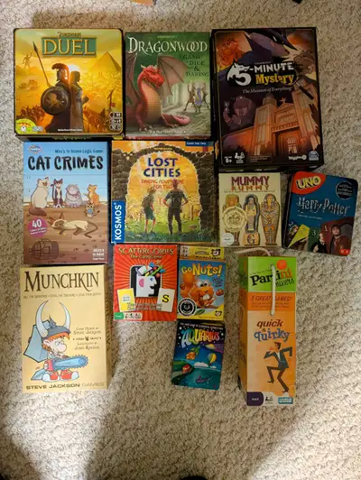 7 Wonders Duel (SOLD) Dragonwood (SOLD) 5 Minute Mystery (SOLD) Cat Crimes $10 Lost Cities (SOLD) Mu...