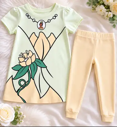 Adorable Kids Princess Outfit Set – Mint Top & Cream Leggings , View more