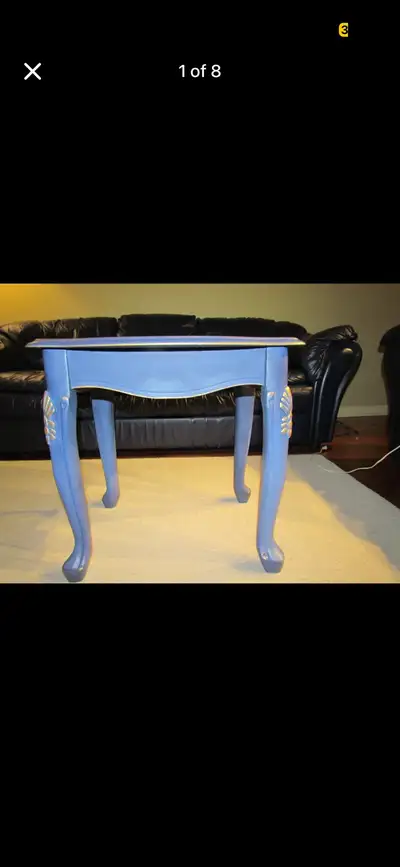 One of a kind Blue Accent Table with Ornate Legs, View more