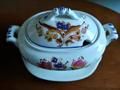 Soup Tureen, Colourful Flower Logo, View more