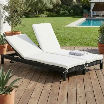 2 person Wicker Double Chaise Lounge Chair Outdoor Recliner , View more