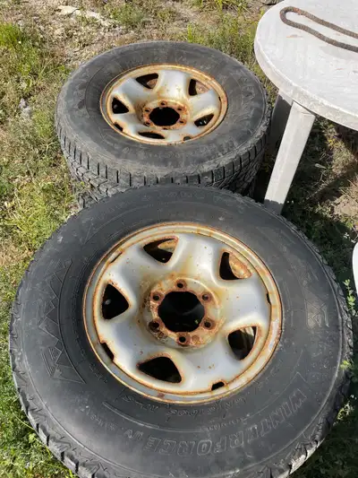 For sale are a set of four winter tires, size 245/75R16, mounted on steel rims. Where on a 2018 Toyo...