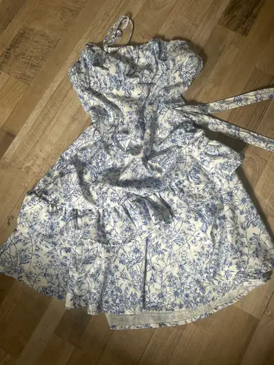 white and blue floral dress, View more