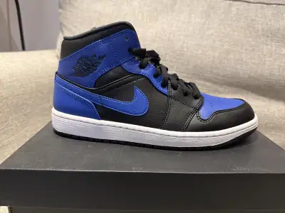 NIKE JORDAN 1 MID BLACK/HYPER ROYAL WHITE MEN 9, View more
