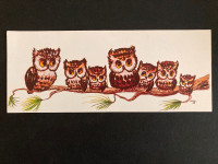 Vintage OWL FAMILY litho by THAYER Geme Art Gallery Retro 4" x 1