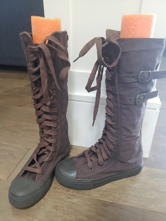New Mengsai brown Lace Up Knee High Sneaker Boots in Women's - Shoes in Markham / York Region - Image 2