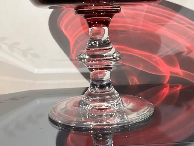 Val St Lambert  Cranberry Pedestal Dish Art Glass62863258199683122
