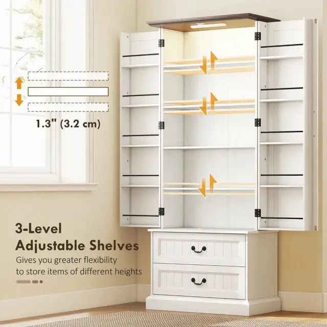 2 drawers 72" LED Kitchen Pantry, Buffet Storage Cabinet  in Bookcases & Shelving Units in Markham / York Region - Image 4