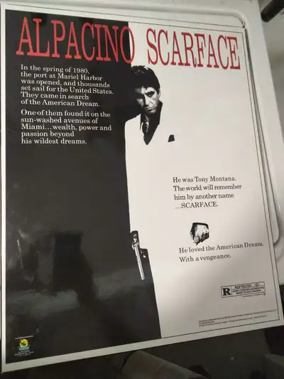 Scarface film poster glossy on 1/4" backing Corner stain not noticible unless looking for it specifi...