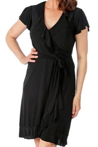 NEW Tiana B Womens Wrap Dress w/ Ruffle Sleeve Hem Black Medium