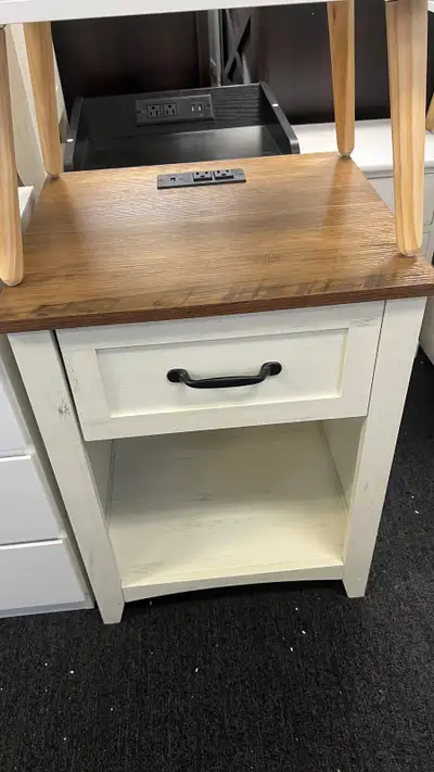 Farmhouse Nightstands with Charging Station, Bedside T, View more