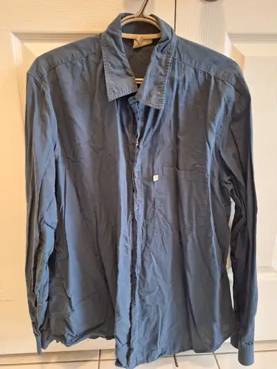 Three Anokhi XXL lightweight men's shirts. Blue, purple, white with green-blue leaf pattern. Dry cle...