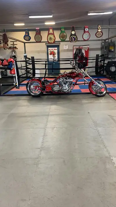 Mint condition. S&S 100 engine, Baker 6 speed transmission. Factory metalflake smoke flame and skull...